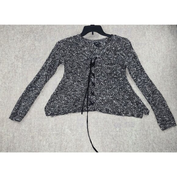 Rue21 Womens Black & White Knit Cardigan Sweater Medium Acrylic Tie Front - Picture 1 of 6